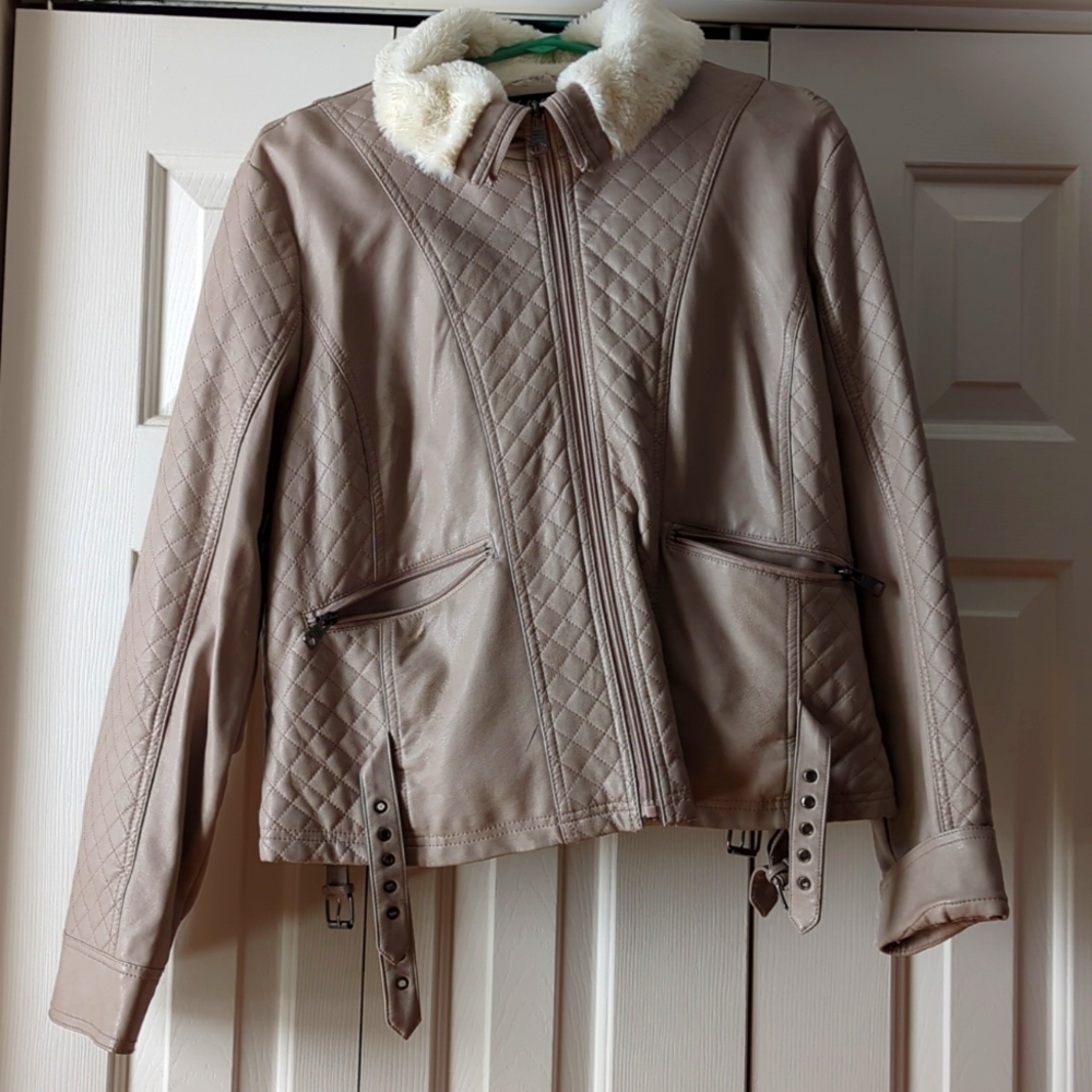 Women's XXL tan faux leather coat